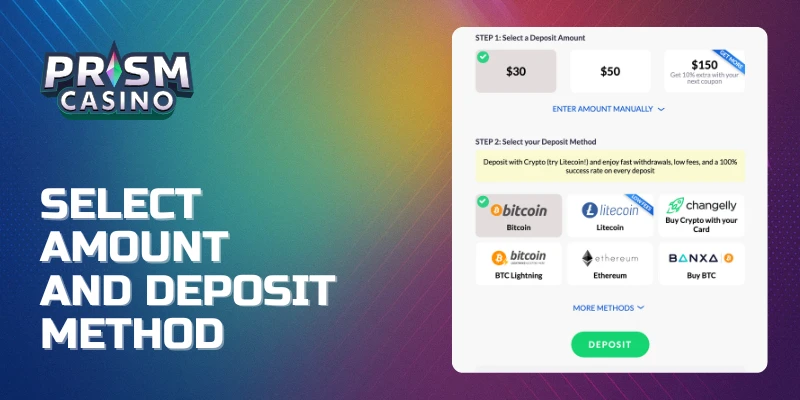 select amount and deposit method